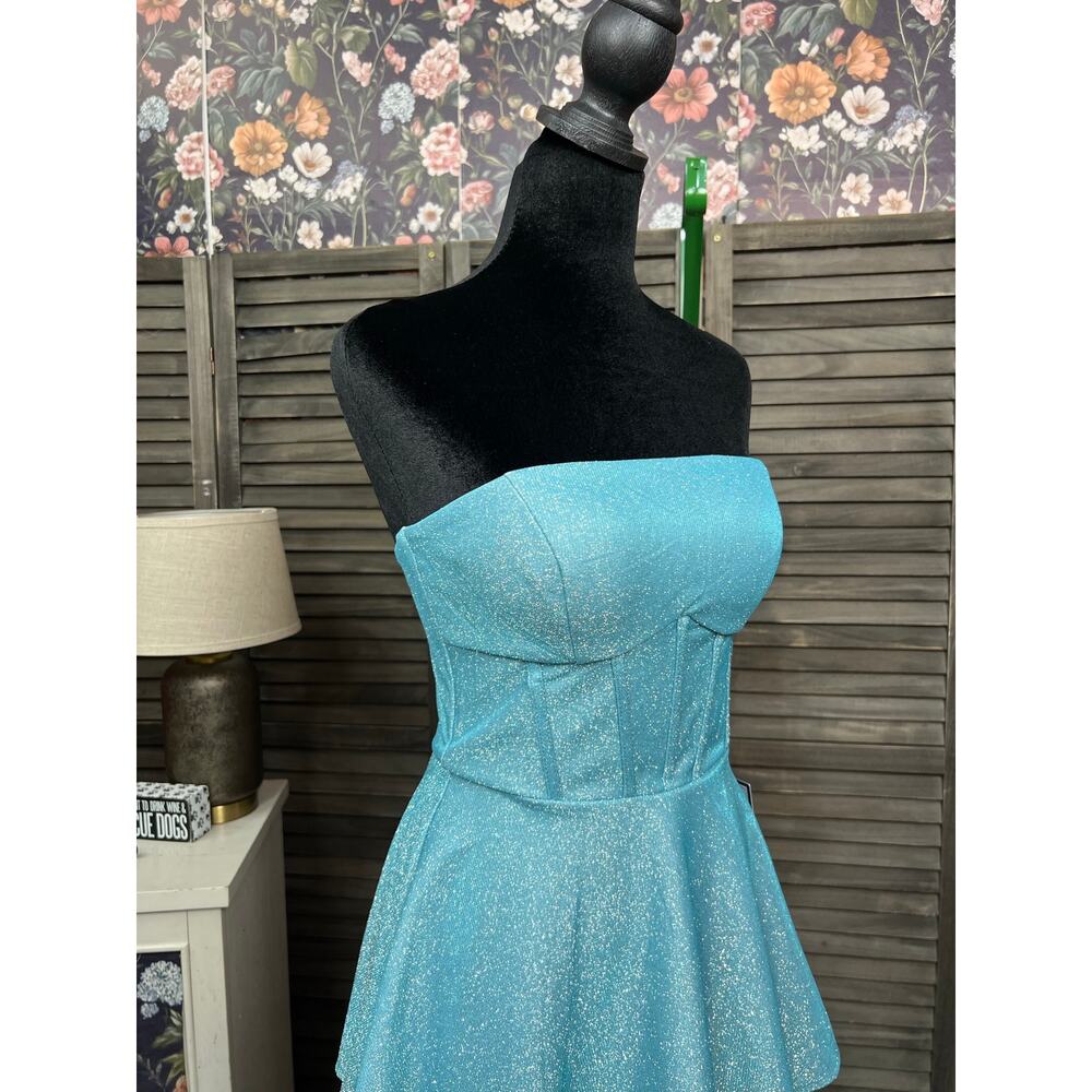 B Darlin Juniors 9/10 Turquoise Sparkle Strapless Homecoming Mini Dress NWT - Picture 7 of 11